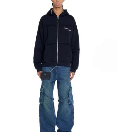 244221 cut and sew zip up hoodie black 137808