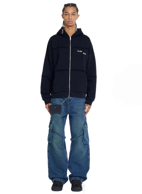 244221 cut and sew zip up hoodie black 137808
