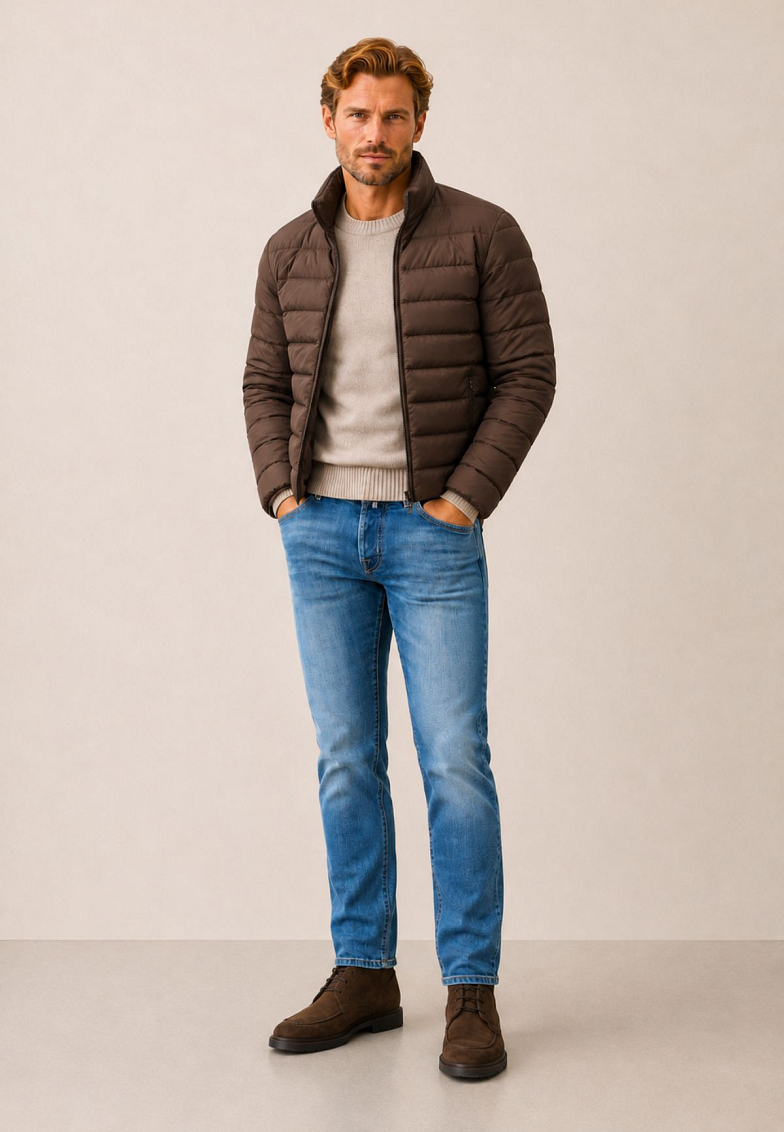 Herno jas, gran Sasso knit en Jacob Cohen jeans nieuwe herfst collectie